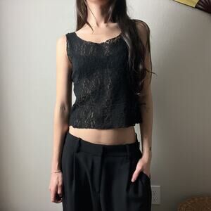 90s vintage black sheer lace minimalist cropped tank top